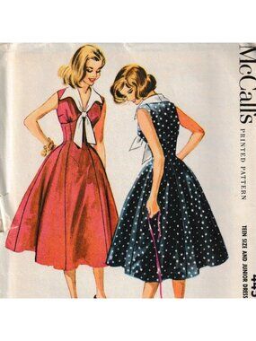 1950s McCalls 4452 Sz 11 Fit and Flare Dress Pattern with Sailor Collar CC